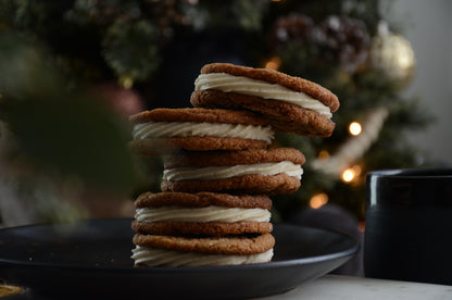chewy gingerbread eggnog sandwich cookies
