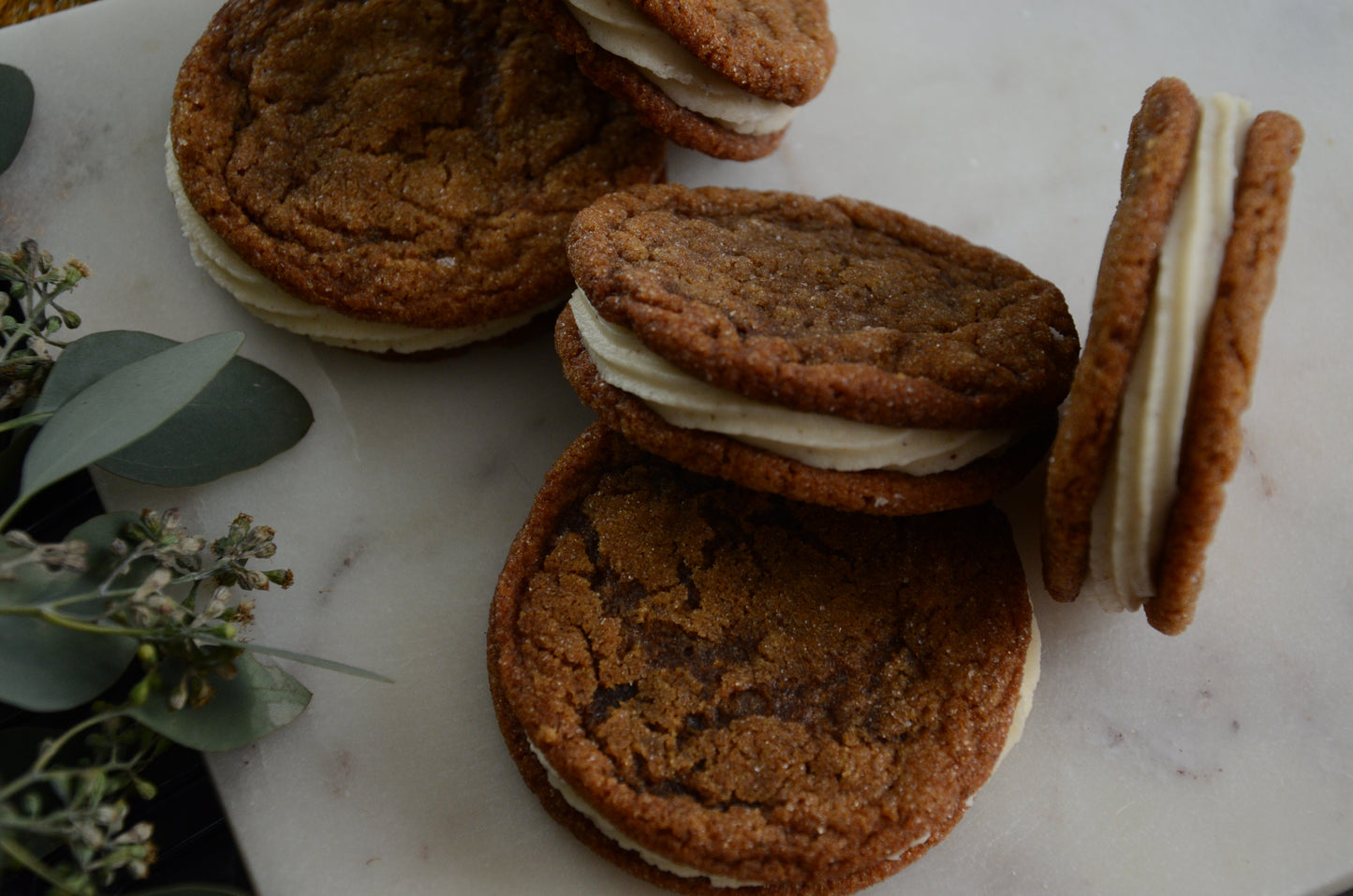 chewy gingerbread eggnog sandwich cookies